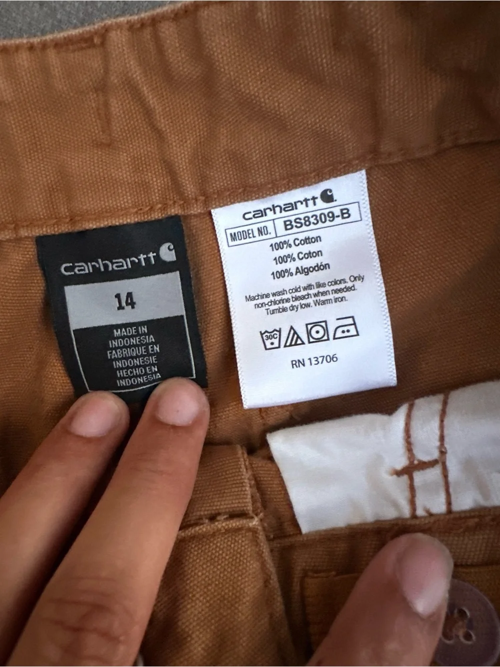 Carhartt Tan Work Shorts with Back Patch Pockets